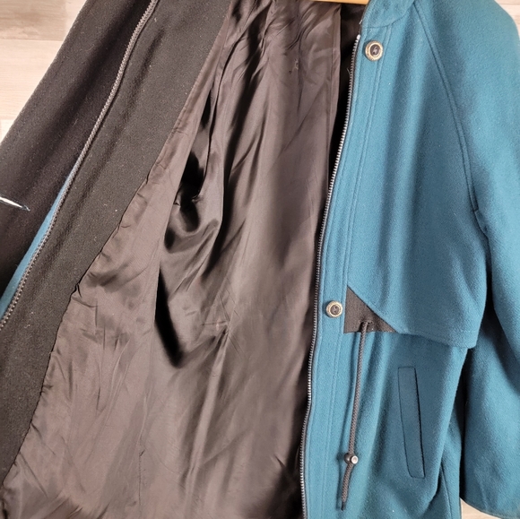 Vintage Spencer Douglas Dark Teal, Black Trim Wool Mid Length Winter Coat Large - Picture 4 of 16